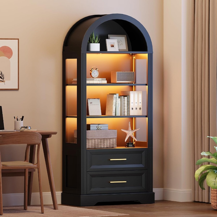 Books - Vitrin Dolabı, 2 Çekmeceli, Yüksek, Kemerli