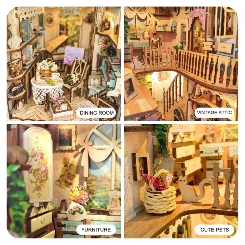 Diy Wooden Book Nook Kit Shelf Insert - Masal Kasabası Kitaplık Orman Evi Kendin